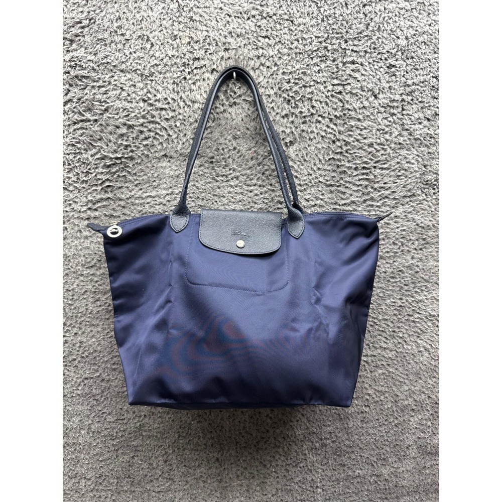 Longchamp Paris Le Pliage Womens Neo Nylon Leather Trim Tote Bag Navy Blue